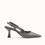Loventino Evelniel Kadın Arkası Açık Sivri Burun Stiletto 001209 Platin Dokulu, stili ve konforu ile modern kadın için ideal.