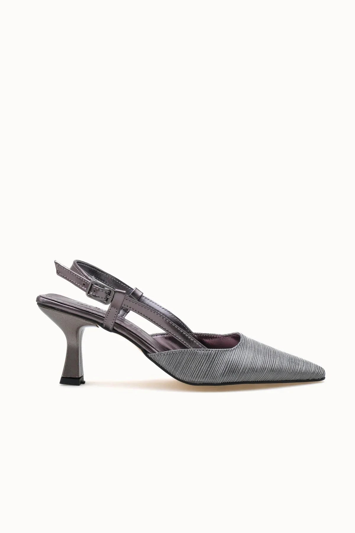 Loventino Evelniel Kadın Arkası Açık Sivri Burun Stiletto 001209 Platin Dokulu, stili ve konforu ile modern kadın için ideal.