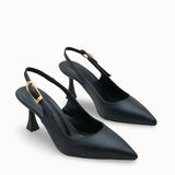 Loventino Ysalaela Kadın Arkası Açık Sivri Burun Stiletto 0012700 Siyah Cilt - Şık ve lüks tasarımla zarif bir görünüm sunan stiletto ayakkabı.