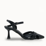 Zarafet ve stil sahibi Loventino Esronyn Kadın Arkası Açık Sivri Burun Stiletto 0012707 Siyah Cilt ile adımlarınızı taçlandırın.