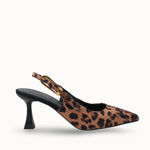 Loventino Ysalaela Kadın Arkası Açık Sivri Burun Stiletto 0012700 Taba Leopar, şık ve zarif kadın ayakkabısı, lüks tasarım.