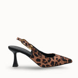 Loventino Ysalaela Kadın Arkası Açık Sivri Burun Stiletto 0012700 Taba Leopar, şık ve zarif kadın ayakkabısı, lüks tasarım.