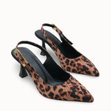 Loventino Ysalaela Kadın Arkası Açık Sivri Burun Stiletto 0012700 Taba Leopar - Lüks tasarım, şıklık ve zarafeti bir arada sunan stiletto ayakkabı.
