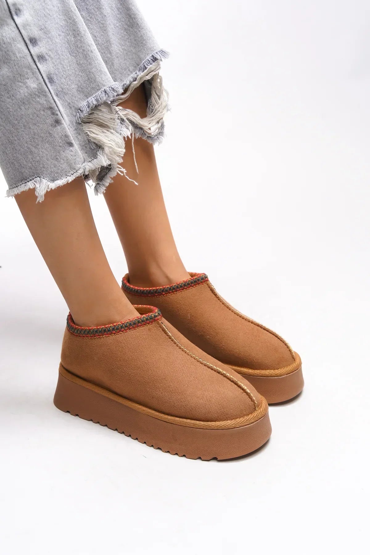 Riccon Frilvalor Kadın Yüksek Tabanlı Kısa Rahat Bot 0012202 Taba