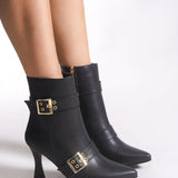 Riccon Olytheris Kadın Topuklu Sivri Burun Bot 00128505 Siyah Cilt