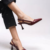 Loventino Elyerue Kadın Arkası Açık Sivri Burun Stiletto 0012725 Bordo Rugan Çizgili