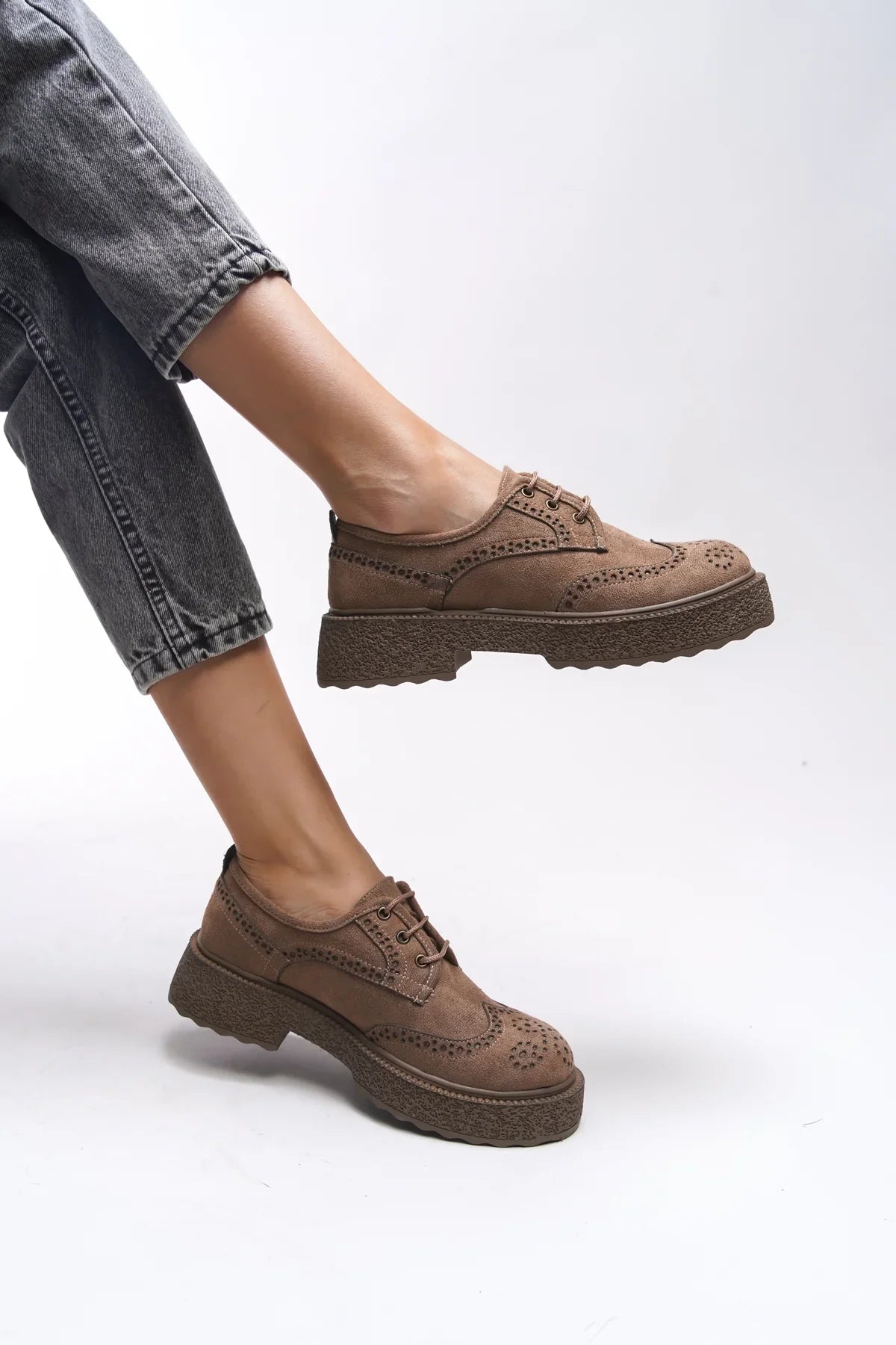 Riccon Oknyrth Kadın Bağcıklı Loafer 00121990 Vizon Süet