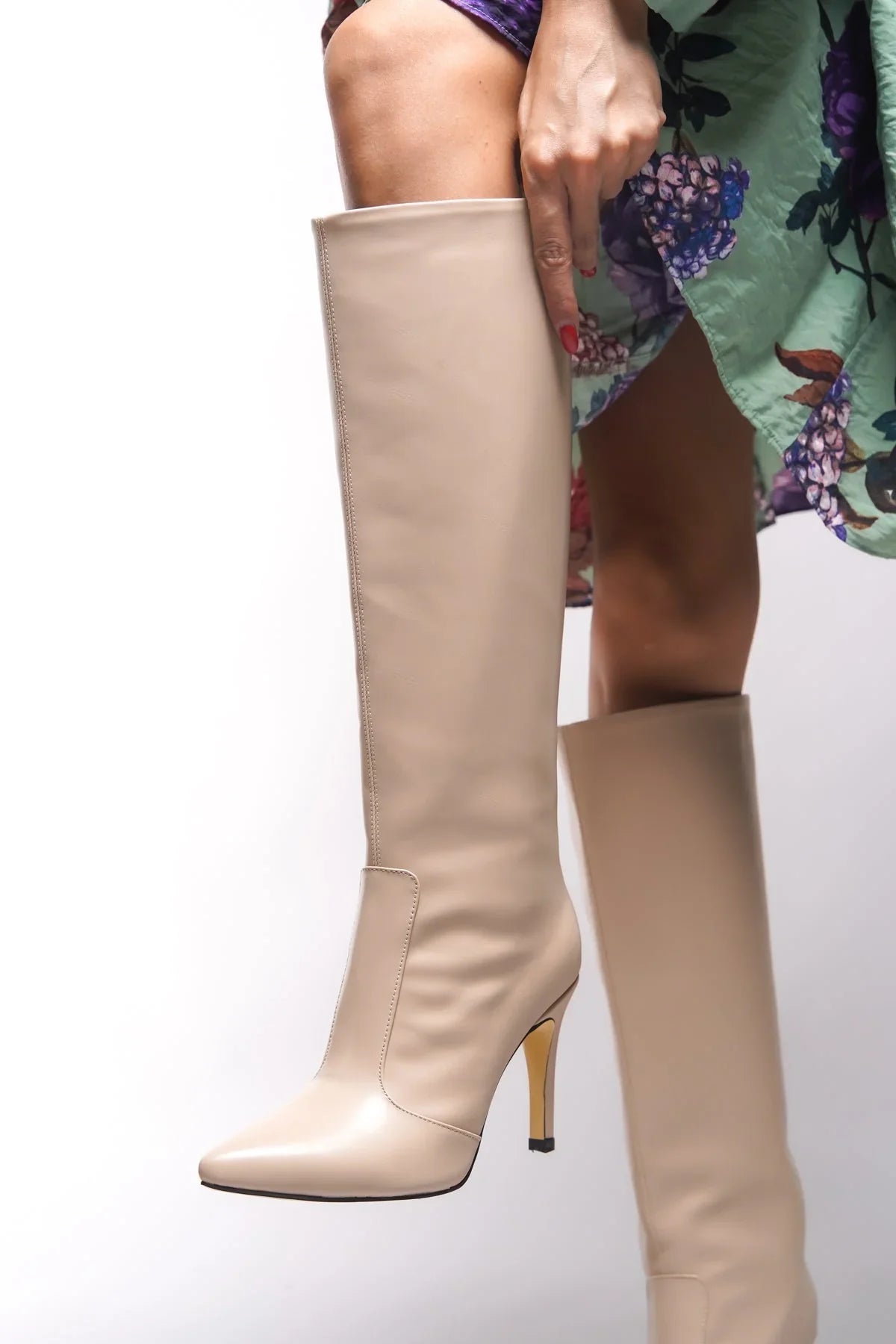 Loventino Hilnaril Kadın Sivri Topuklu Çizme 00123000 Ten Cilt