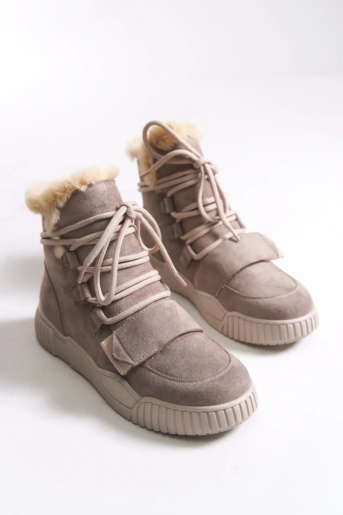 Riccon Pyriseth Kadın İçi Kürklü Sneaker Bot 0012711 Vizon Süet