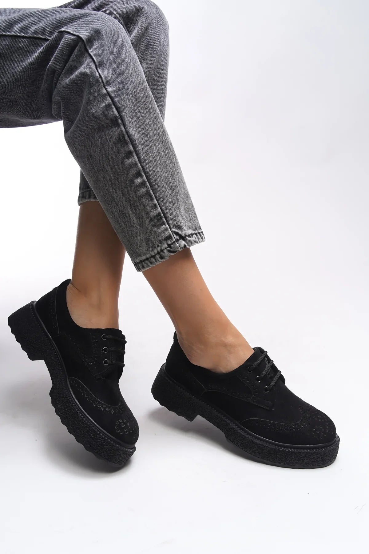 Riccon Oknyrth Kadın Bağcıklı Loafer 00121990 Siyah Süet