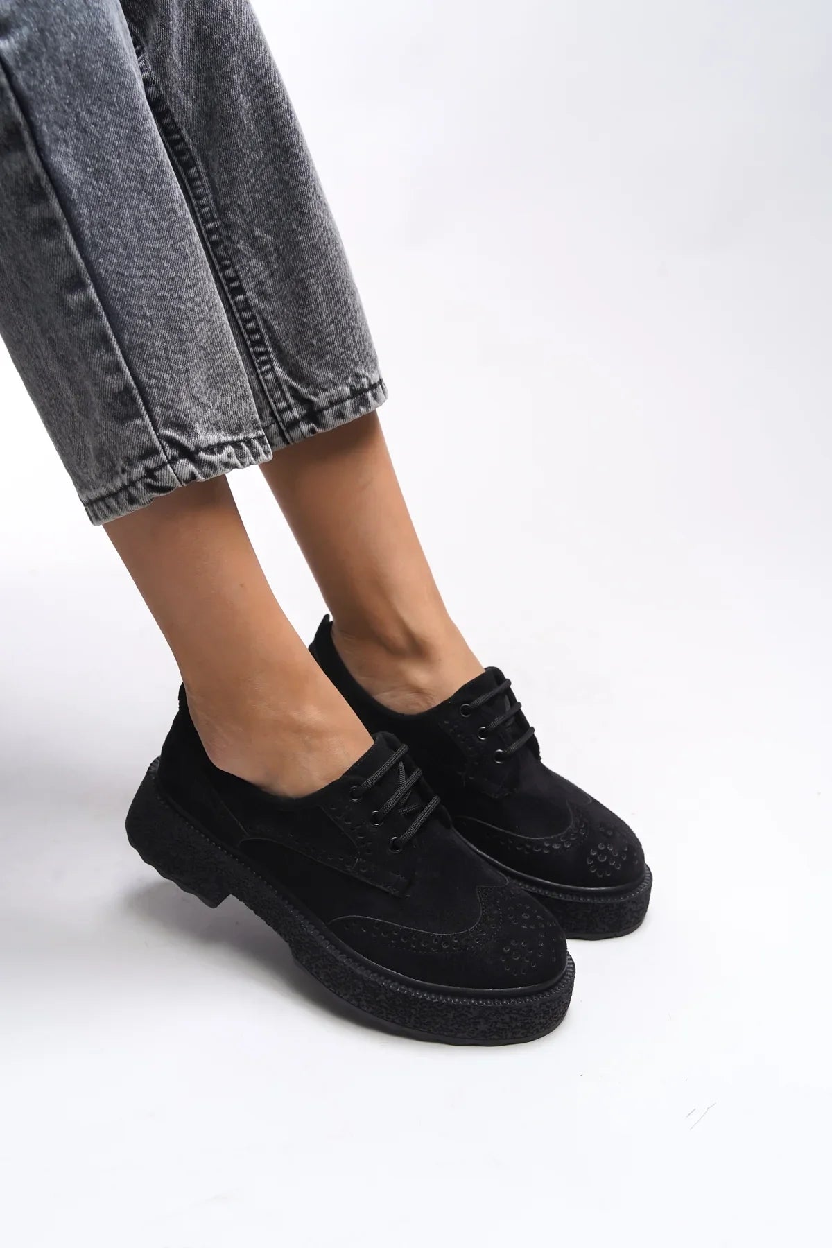 Riccon Oknyrth Kadın Bağcıklı Loafer 00121990 Siyah Süet