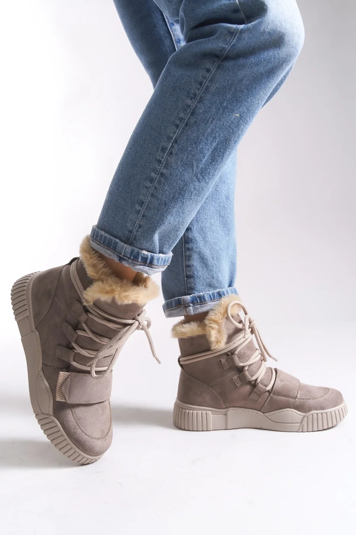 Riccon Pyriseth Kadın İçi Kürklü Sneaker Bot 0012711 Vizon Süet