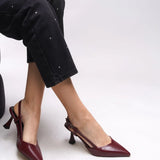 Loventino Elyerue Kadın Arkası Açık Sivri Burun Stiletto 0012725 Bordo Rugan Çizgili