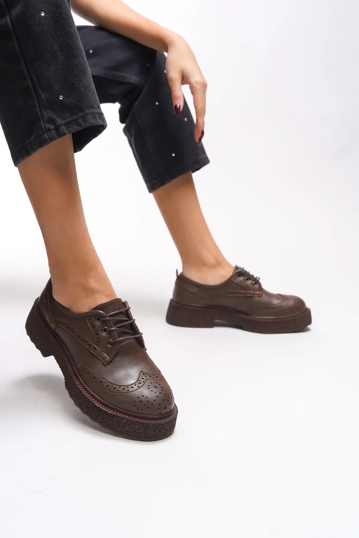 Riccon Oknyrth Kadın Bağcıklı Loafer 00121990 Kahverengi Cilt