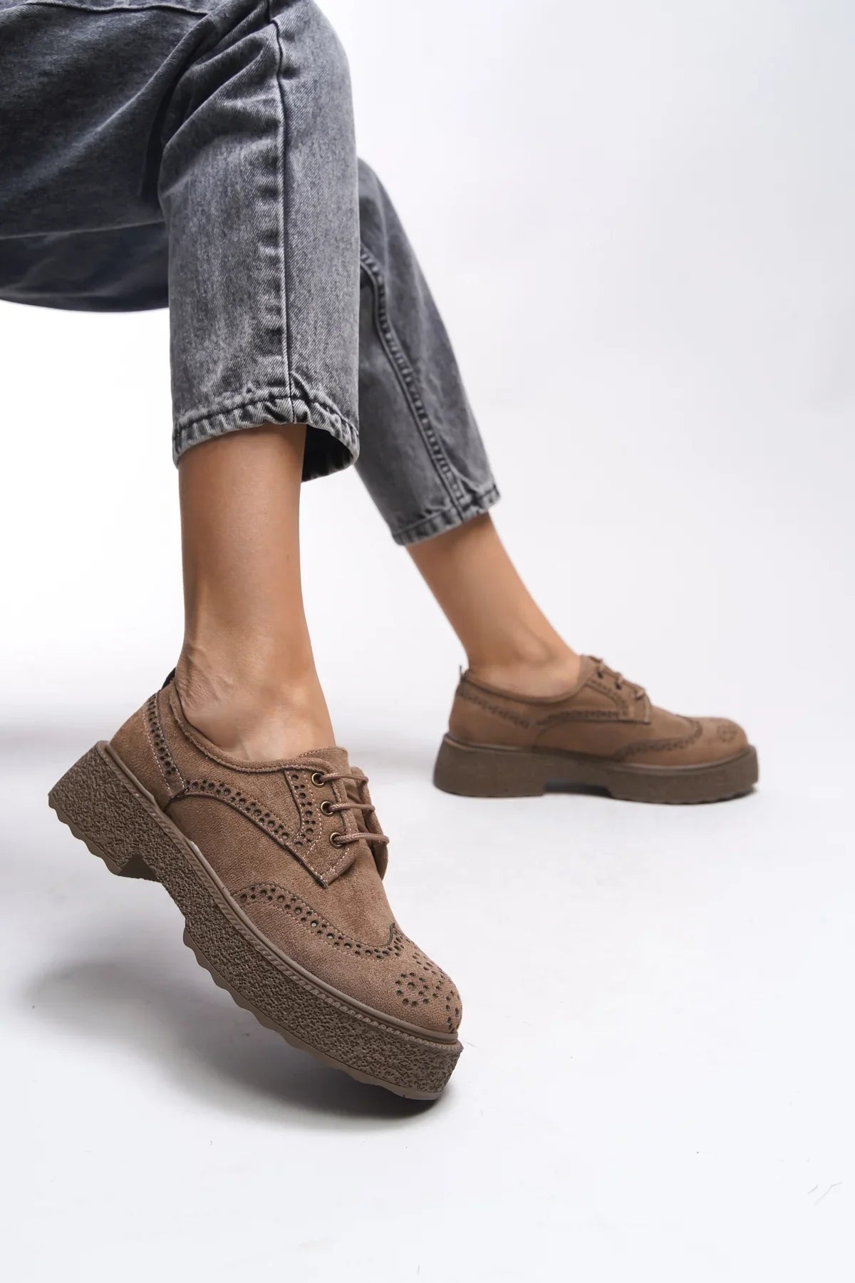 Riccon Oknyrth Kadın Bağcıklı Loafer 00121990 Vizon Süet