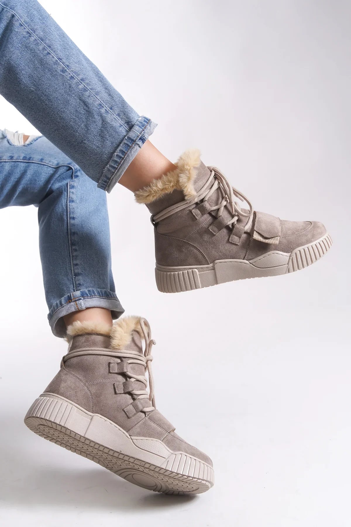 Riccon Pyriseth Kadın İçi Kürklü Sneaker Bot 0012711 Vizon Süet