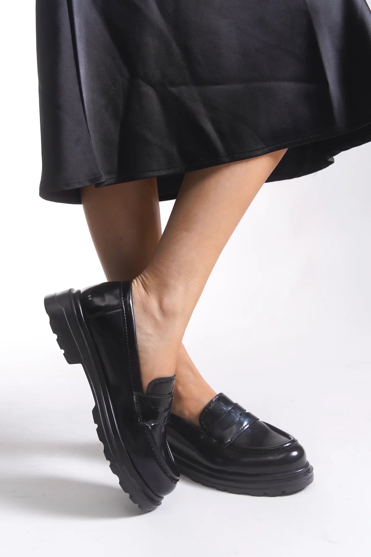 Riccon Kadın Loafer 0012511 Siyah Rugan