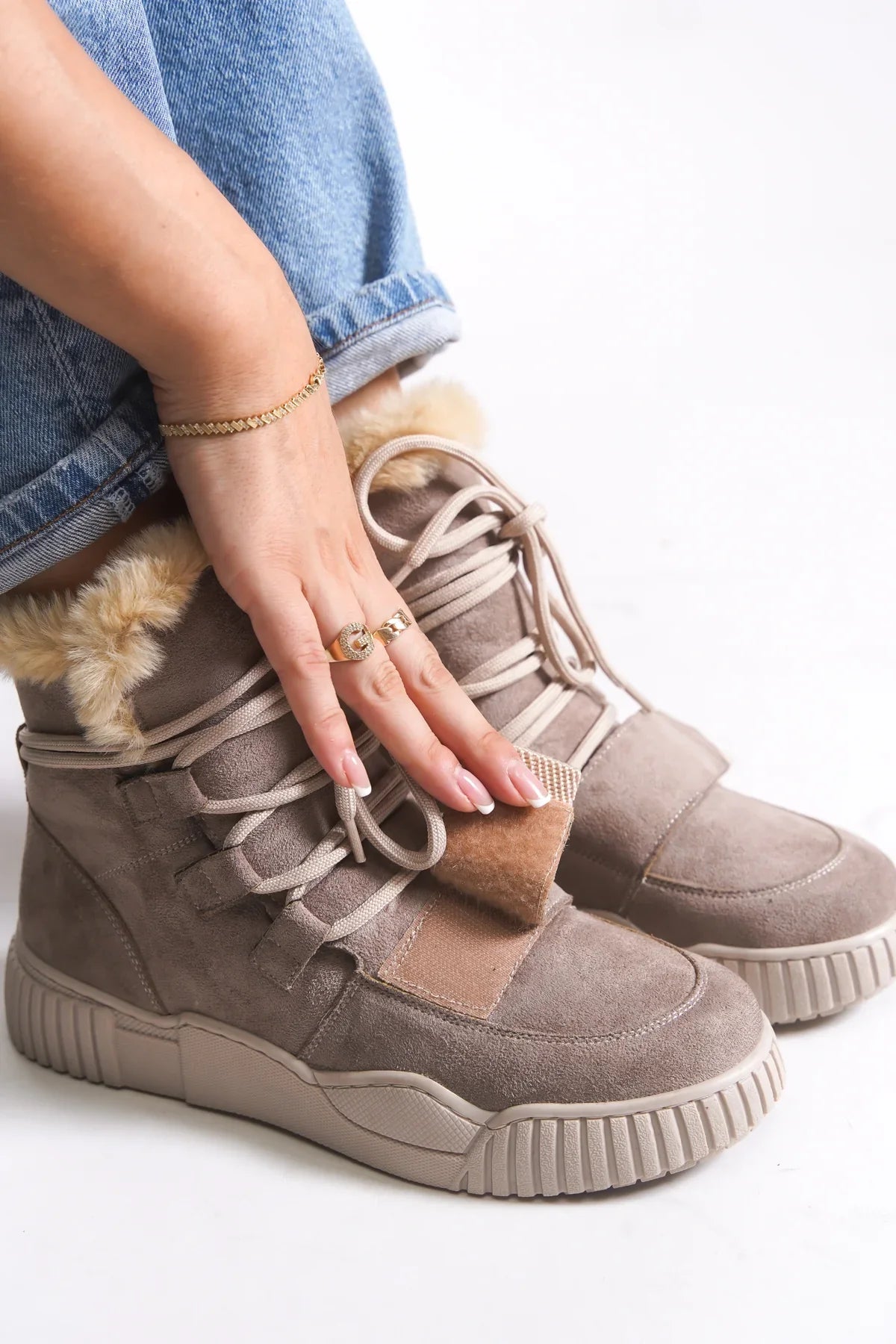 Riccon Pyriseth Kadın İçi Kürklü Sneaker Bot 0012711 Vizon Süet