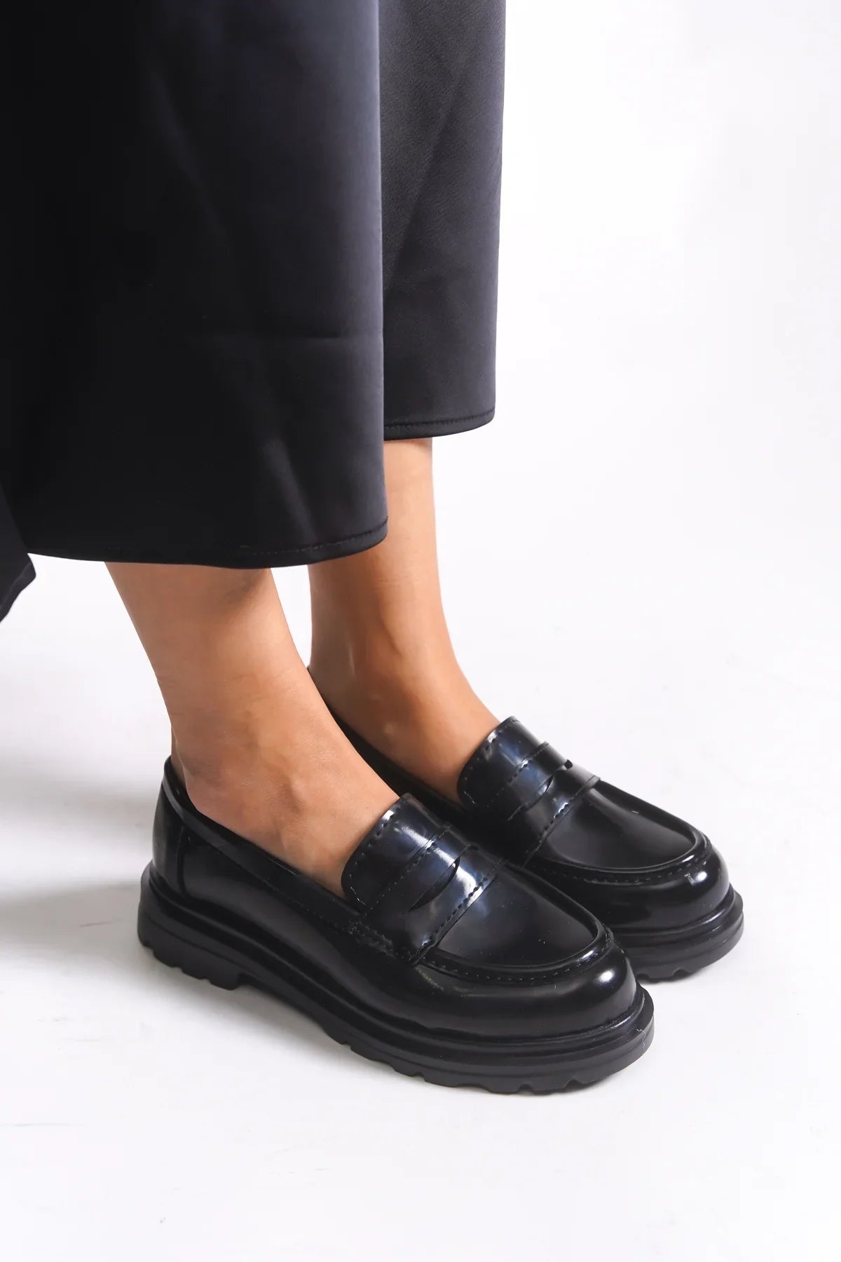 Riccon Kadın Loafer 0012511 Siyah Rugan