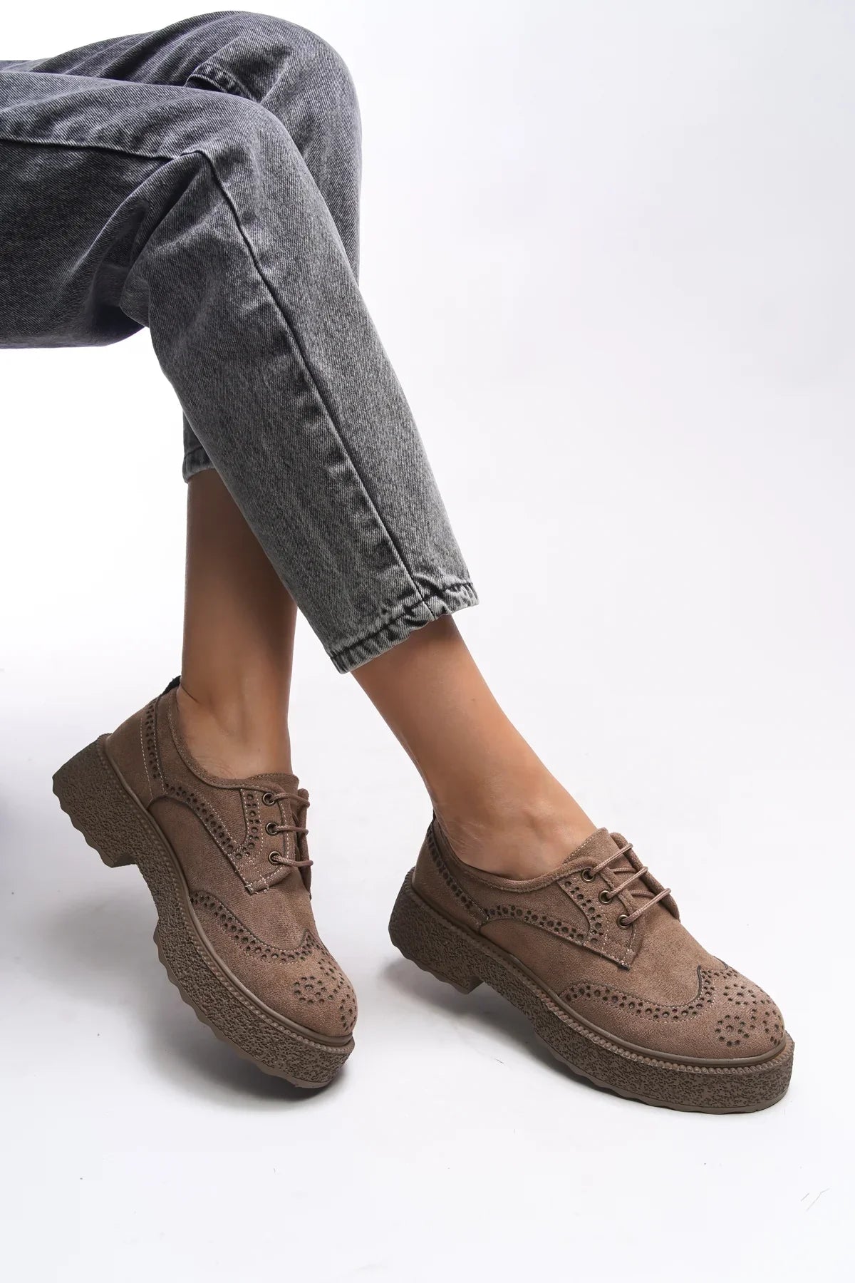 Riccon Oknyrth Kadın Bağcıklı Loafer 00121990 Vizon Süet