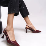 Loventino Elyerue Kadın Arkası Açık Sivri Burun Stiletto 0012725 Bordo Rugan Çizgili