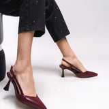 Loventino Elyerue Kadın Arkası Açık Sivri Burun Stiletto 0012725 Bordo Rugan Çizgili